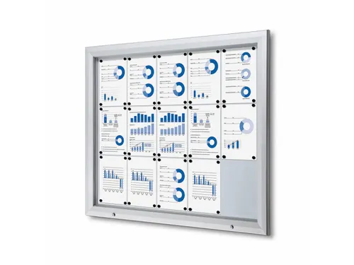 Vitrinekast mededelingenbord Outdoor 15xA4 met gasveer Zilver