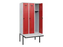 locker met bank,HxBxD 1950x900x815mm,3vak,vak B 300mm,draaigrendel