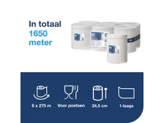 Poetspapier Tork M2 1 laags 6 rollen wit 100134 - 12