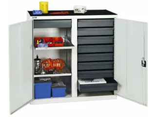 Materiaalkast 1000x1000x500mm 2legborden Uitschuifbaar 9laden Ral7035 - 1