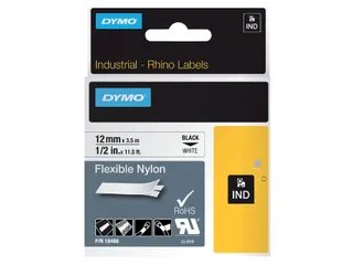 Labeltape Dymo Rhino 18488 Nylon 12mmx3.5m Zwart Op Wit - 1