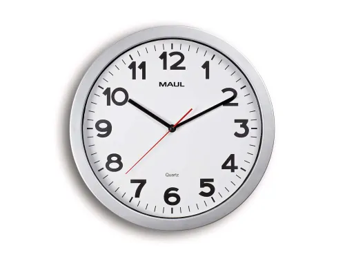 Wandklok MAULstep Quartz Ø35x5cm kunststof zilver/wit incl. batterij