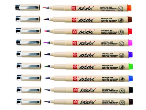 Viltstift met brushpen Bruynzeel Sakura Pigma etui 9 kleuren assorti