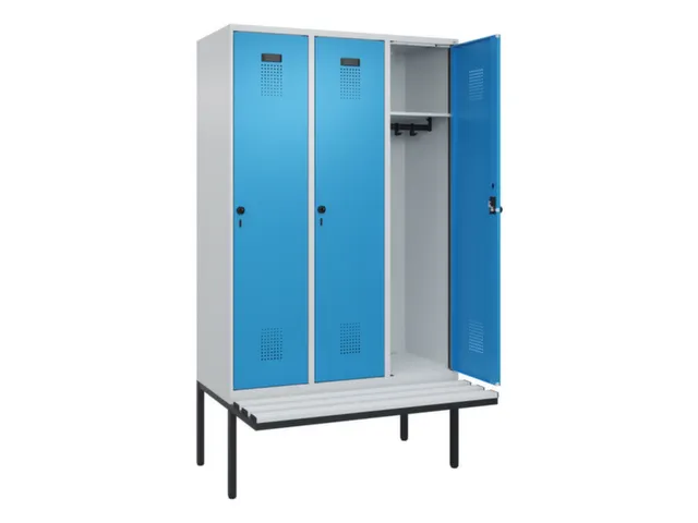 locker met bank,HxBxD 2120x1200x815mm,3vak,vak B 400mm,draaigrendel