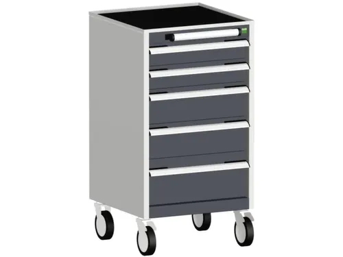 ladekast verrijdbaar 980x525x525mm 5laden RAL7035 front RAL7016