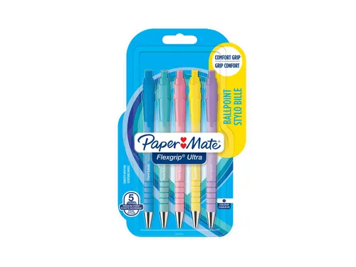 Balpen Paper Mate Flexgrip Ultra pastel medium assorti blister à 5st