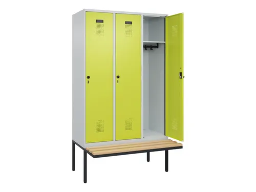 locker met bank,HxBxD 2120x1200x815mm,3vak,vak B 400mm,draaigrendel