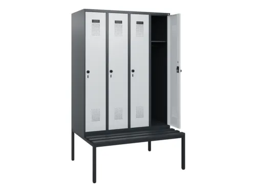 locker met bank,HxBxD 1950x1200x815mm,4vak,vak B 300mm,draaigrendel