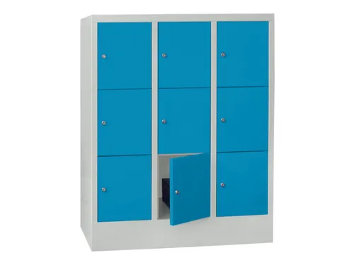 lockerkast,HxBxD 1187x900x500mm,3x3vakken,RAL7035,front RAL5012