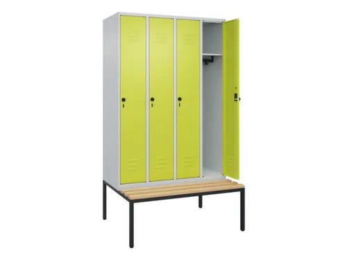 locker met bank,HxBxD 2120x1200x815mm,4vak,vak B 300mm,draaigrendel