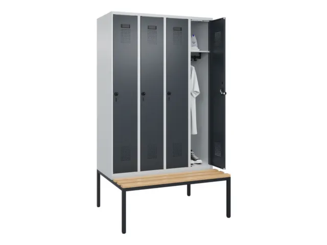 locker met bank,HxBxD 2120x1200x815mm,4vak,vak B 300mm,draaigrendel