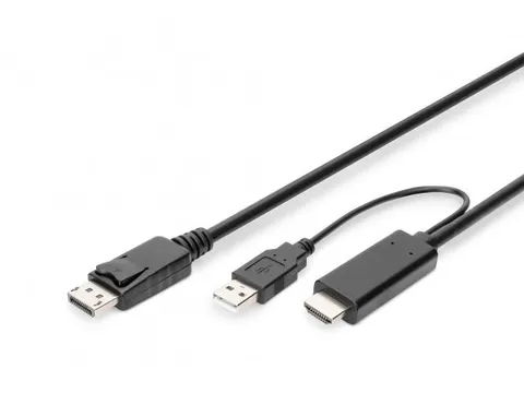 HDMI naar DP-adapterkabel ext. Voeding via USB A 2m UHD 4K@30Hz Zwart