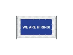 Hekwerkbanner 200x100 cm Blauw met Engelse Print WE ARE HIRING