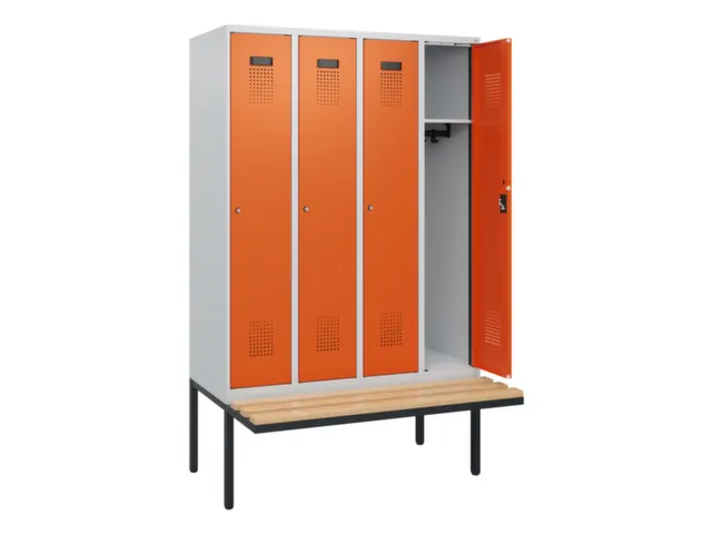 locker met bank,HxBxD 1950x1200x815mm,4vak,vak B 300mm,cilinderslot