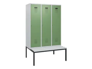 locker met bank,HxBxD 1950x1200x815mm,3vak,vak B 400mm,cilinderslot - 2