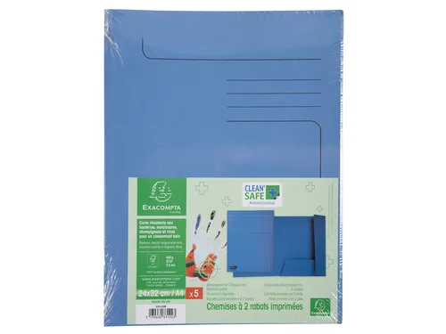 Dossiermap Exacompta Clean'Safe 2kleppen blauw 5 stuks