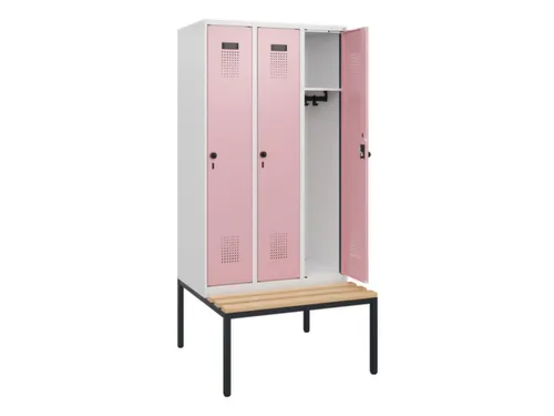locker met bank,HxBxD 1950x900x815mm,3vak,vak B 300mm,draaigrendel