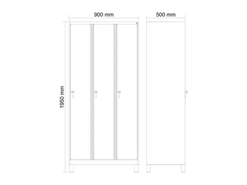 locker,HxBxD 1950x900x500mm,3vak,vak B 300mm,cil.-slot,voeten