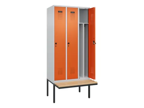 locker met bank,voor scheiding van kleding,HxBxD 2120x900x815mm,3vak
