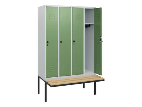 locker met bank,HxBxD 1950x1200x815mm,4vak,vak B 300mm,draaigrendel