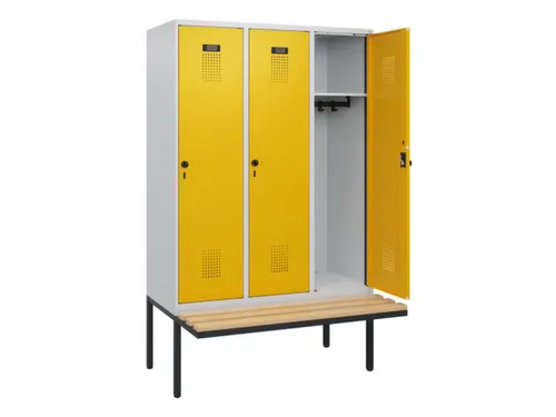locker met bank,HxBxD 1950x1200x815mm,3vak,vak B 400mm,draaigrendel