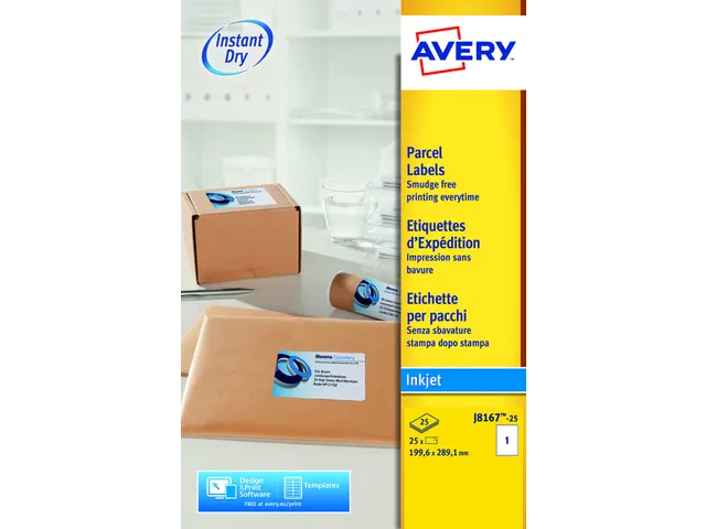 Etiket Avery J8167-25 199.6x289.1mm wit 25stuks