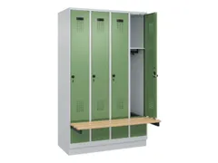 locker met bank,HxBxD 1950x1200x815mm,4vak,vak B 300mm,draaigrendel