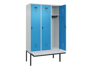 locker met bank,HxBxD 2120x1200x815mm,3vak,vak B 400mm,draaigrendel - 1