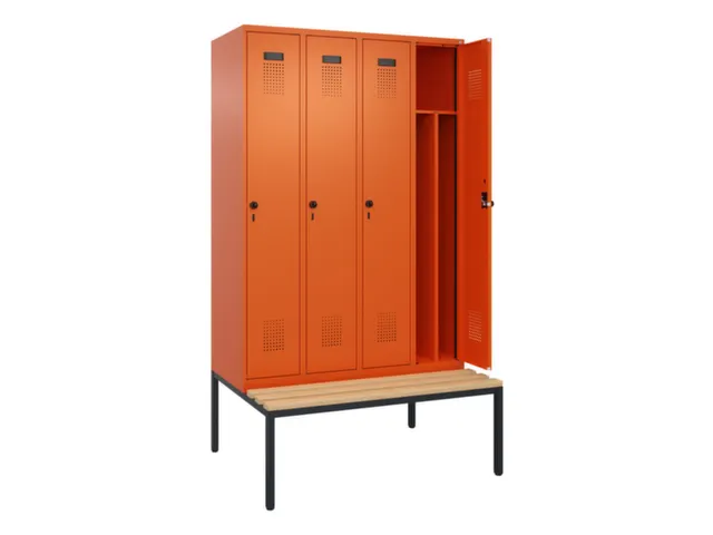 locker met bank,voor scheiding van kleding,HxBxD 2120x1200x815mm,4vak
