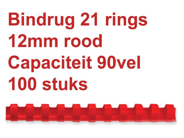 Bindrug Fellowes 12mm 21-rings A4 rood 100stuks | FellowesInbindmachine.nl