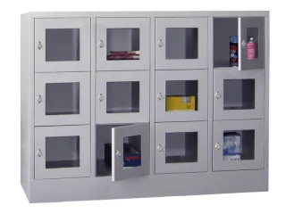 lockerkast,HxBxD 1187x1600x500mm,4x3vakken,RAL7035,front RAL3000 - 1