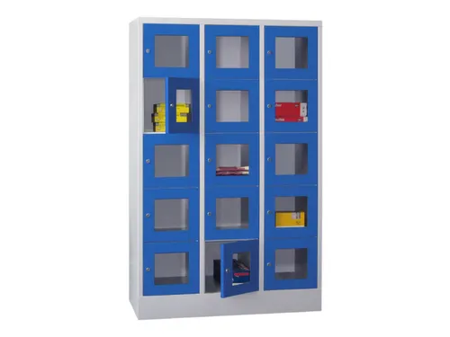 lockerkast,HxBxD 1850x1200x500mm,3x5vakken,RAL7035,front RAL5010