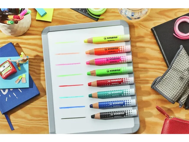 Whiteboardpotlood STABILO MARKdry 4 stuks neon kleuren
