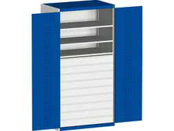 systeemkast 2000x1050x650mm 3xStalen bodem 9laden Ral7035 Ral5010