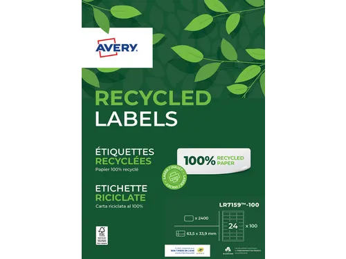 Etiket Avery LR7159-100 63.5x33.9mm recycled Wit 2400 stuks