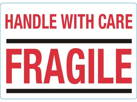 Waarschuwingsetiket handle with care 100mmx70mm 500 stuks