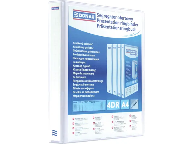 classeur à anneaux, PP, ft A4, 4 anneaux en D de 30 mm, blanc