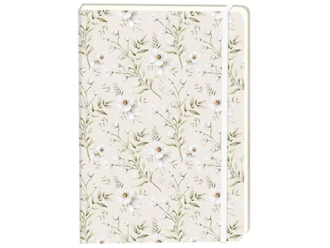 Notitieboek witte bloemen A5 lijn 92 pagina's softcover creme