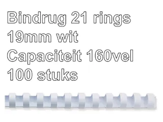 Bindrug GBC 19mm 21-rings A4 wit 100stuks - 2