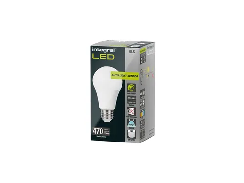 Ledlamp Integral E27 5000K koel wit 4.8W 470lumen dag/nacht sensor