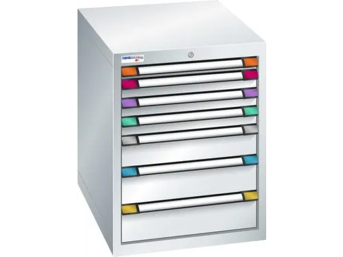 ladekast,HxBxD 800x605x695mm,7lade(n),cil.-slot,RAL7035,front RAL7035