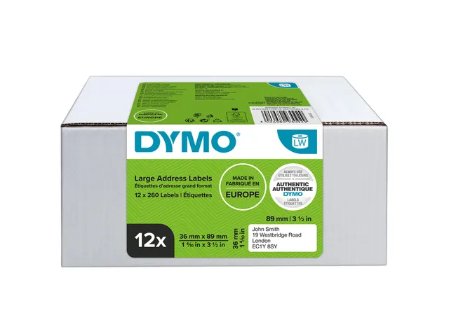 Etiquette adresse Dymo LabelWriter 36x89mm 12 rouleaux à 260 pièces