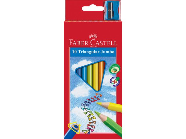 kleurpotlood Faber-Castell driekant Jumbo kartonnen etui a 10 stuks | KleurpotlodenWinkel.nl