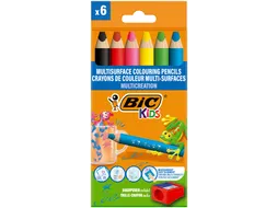 Kleurpotloden BicKids Multi Surface + puntenslijper assorti 6 stuks