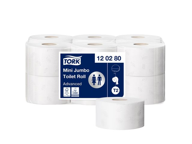 Toiletpapier Tork T2 120280 Advanced 2-laags 170m 850 vel 12 rollen
