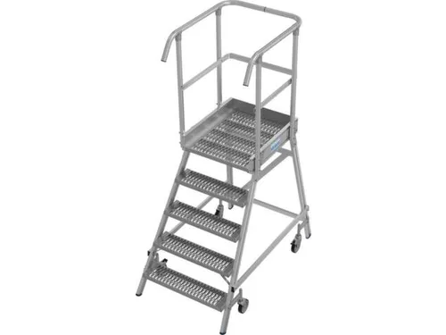 bordestrap,verrijdbaar,bordes H 1,2m,5treden m. R13-laag,aluminium
