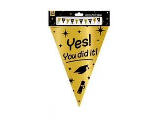 Slinger Folie vlaggen Party Flag Foil 'You Did It' Goud-Zwart 10m - 2