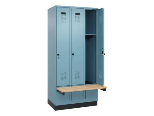 locker met bank,HxBxD 1950x900x815mm,3vak,vak B 300mm,draaigrendel