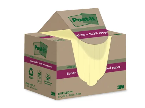 Memoblok Super Sticky 654 RSS12CY recycled 76x76mm canary yellow