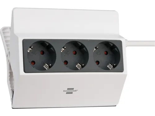 Stekkerdoos Brennenstuhl bureau klembaar 3 voudig 3 meter grijs/wit